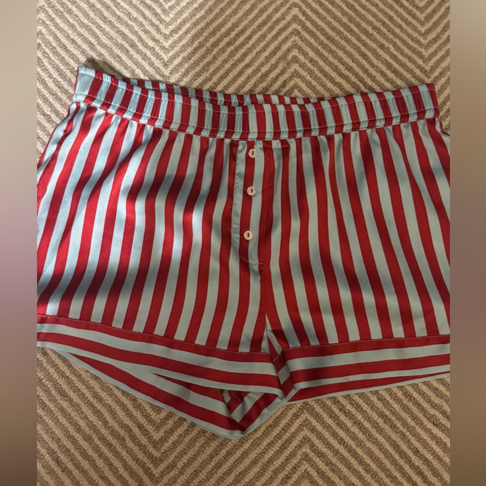 NWT Anthropologie Red and Gray Striped Silky Sleep Shorts